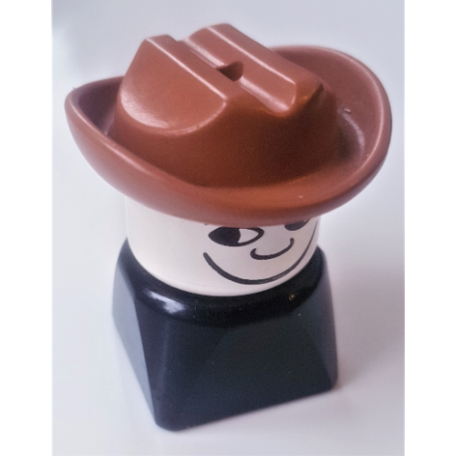 Duplo 2 × 2 × 2 Figure Brick Early, Cowboy Hat Fabuland Brown, Looking Right Print Black