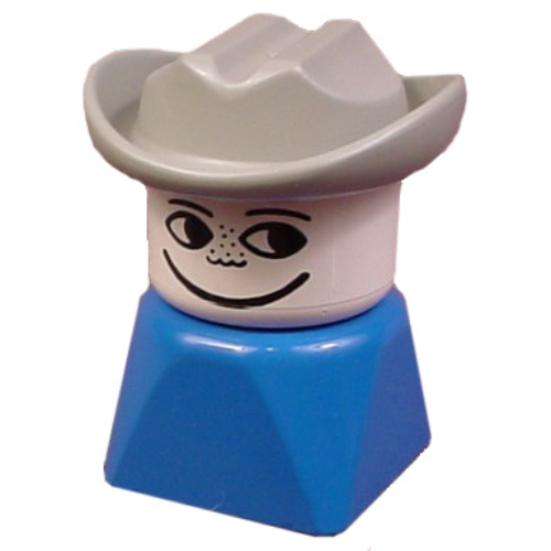 Duplo 2 × 2 × 2 Figure Brick Early, Cowboy Hat Light Gray, Looking Left Print Blue