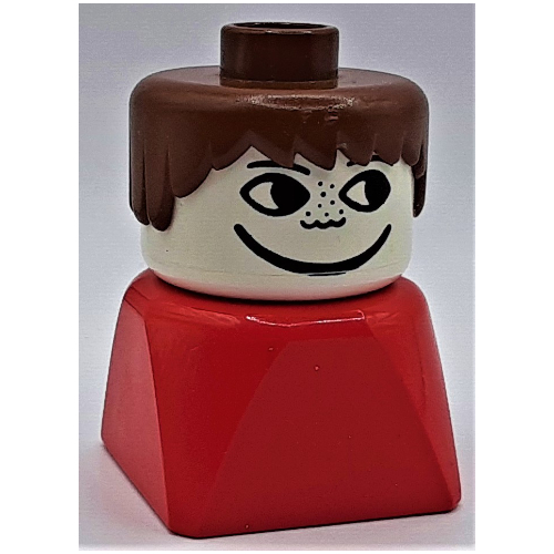 Duplo 2 × 2 × 2 Figure Brick Early, Short Spiky Hair Brown, Freckles Print Red