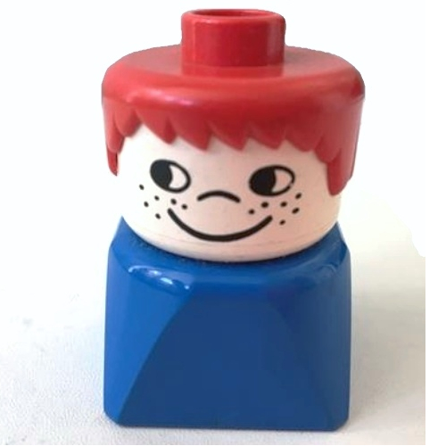 Duplo 2 × 2 × 2 Figure Brick Early, Short Spiky Hair Red, Cheek Freckles Print Blue