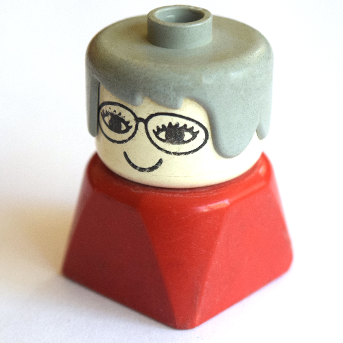 Duplo 2 × 2 × 2 Figure Brick Early, Long Swept Hair Light Gray, Glasses Print Rot