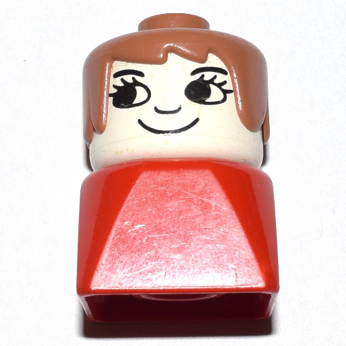 Duplo 2 × 2 × 2 Figure Brick Early, Long Swept Hair Fabuland Brown, Eyelashes Print Red