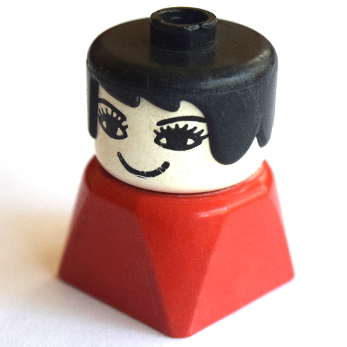 Duplo 2 × 2 × 2 Figure Brick Early, Long Swept Hair Black, Eyelashes, Looking Straight Print Rot