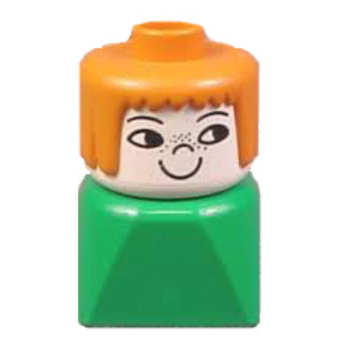 Duplo 2 × 2 × 2 Figure Brick Early, Straight Hair Earth Orange Hair, Nose Freckles Print Green