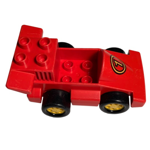 Duplo Car Formula One with Red Base and Yellow Number 1 Print Red