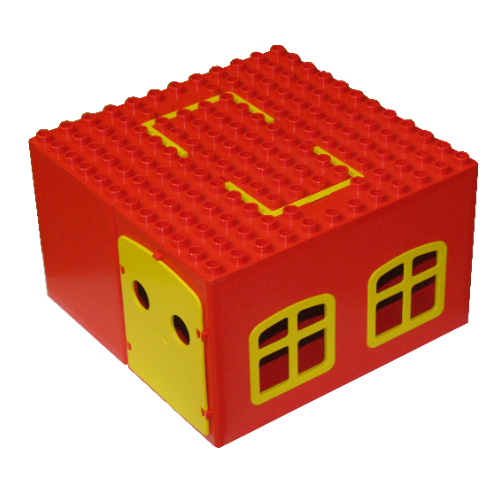 Duplo Building, House 12 × 12 with Doors and Fixed Windows, and Handles Red
