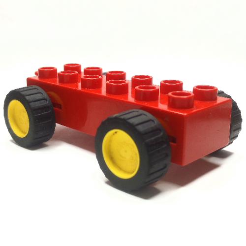 Duplo Car Base 2 × 6 Pullback Motor with Yellow Wheels, Black Tires Red