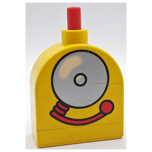 Duplo Brick with Working Ringer Button on Curved Top, Silver Alarm Bell Print Gelb
