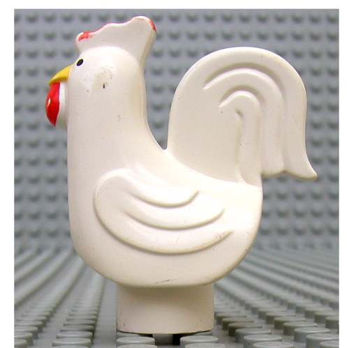 Duplo Animal Chicken / Rooster, Large Tail, Lobe Comb, with Stud Holder on Bottom, without Base White