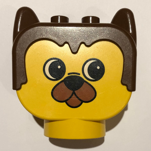 Duplo Animal Head with Brown Hair, Barnaby Bear with Small Nose Print Gelb