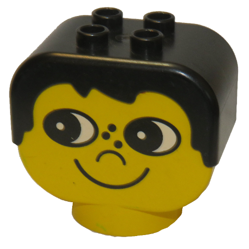 Duplo Head Brick with Black Male Hair, Freckles and Eyes Looking Right Gelb