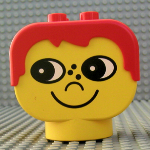 Duplo Head Brick 2 × 4 × 3 with Red Male Hair and Freckle Nose Print Gelb