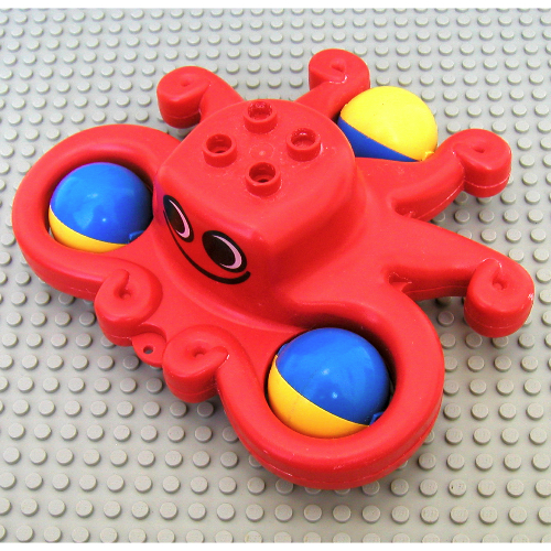 Duplo Rassel Krake mit drei gelben und blauen Kugelrädern Gesicht (bedruckt)