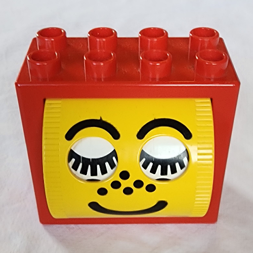 Duplo Brick 2 × 4 × 2 with Face with Freckles in Yellow Rotating Drum Rot