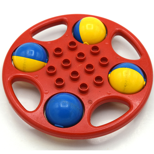 Duplo Rattle Circular with Red/Blue Wheels Yellow