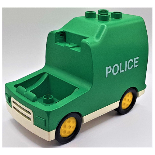 Duplo Van, with White Base, Yellow Hubs, and 'POLICE' Print Grün