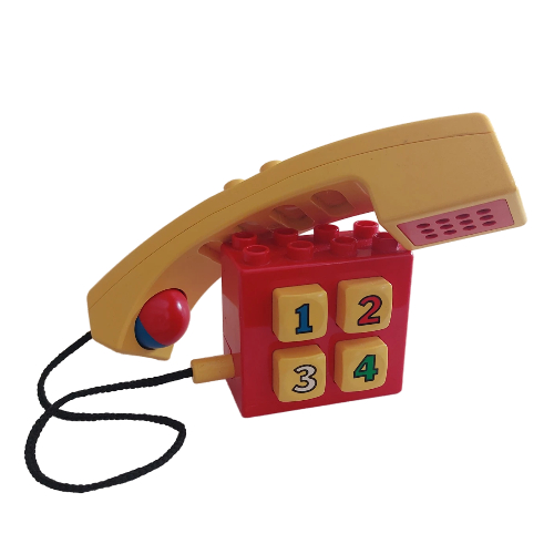Duplo Push-Button Telephone Brick with Ear / Mouthpiece (For Humans) Red
