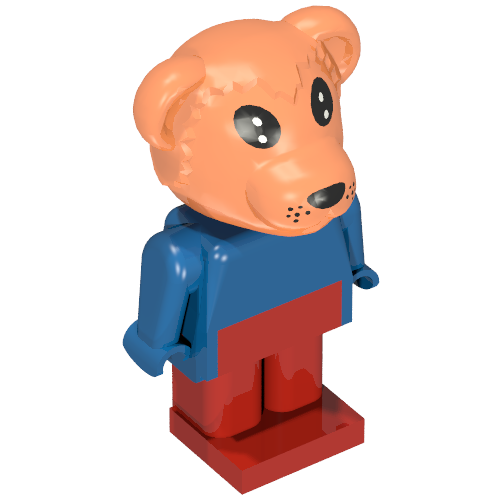 Fabuland Figure Bernard Bear with Brown Head, Blue Torso, Arms and Hands and Red Legs Blue
