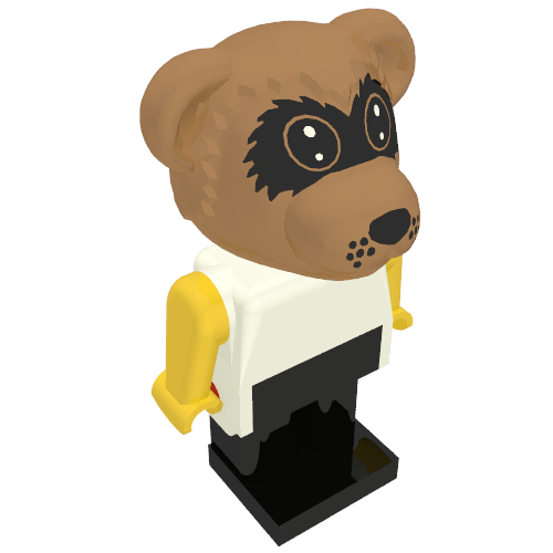 Fabuland Figure Raccoon - White Torso with Yellow Arms and Hands - Black Legs Weiß