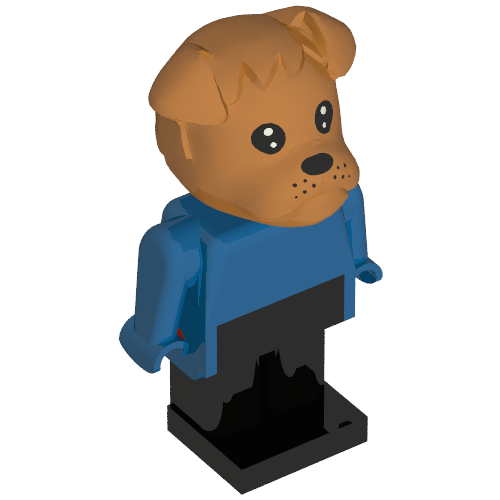 Fabuland Figure Bertie Bulldog with Brown Head, Blue Torso, Arms and Hands, and Black Legs Blue