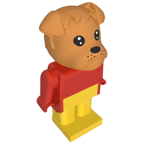 Fabuland Figure Bertie Bulldog with Brown Head, Red Torso, Arms and Hands, and Yellow Legs Rot