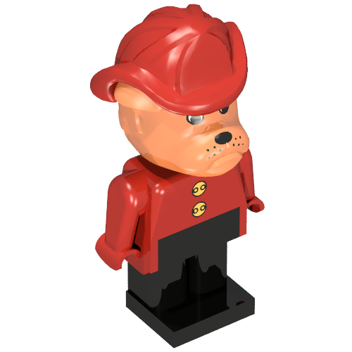 Fabuland Figure Barty Bulldog with Brown Head, Red Torso with Gold Buttons, Red Arms and Hands, Black Legs and Red Fireman Helmet Red