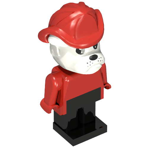Fabuland Figure Bertie Bulldog with White Head, Red Torso, Arms and Hands, Black Legs and Red Fireman Helmet Red