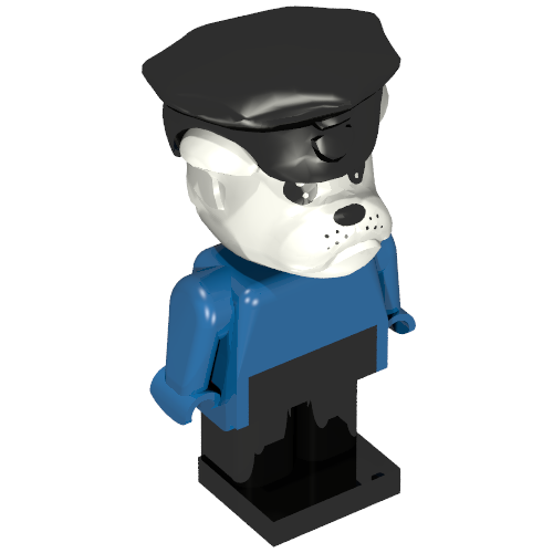 Fabuland Figure Constable Clarke Bulldog with White Head, Blue Torso, Arms and Hands, Black Legs and Black Police Hat Blue