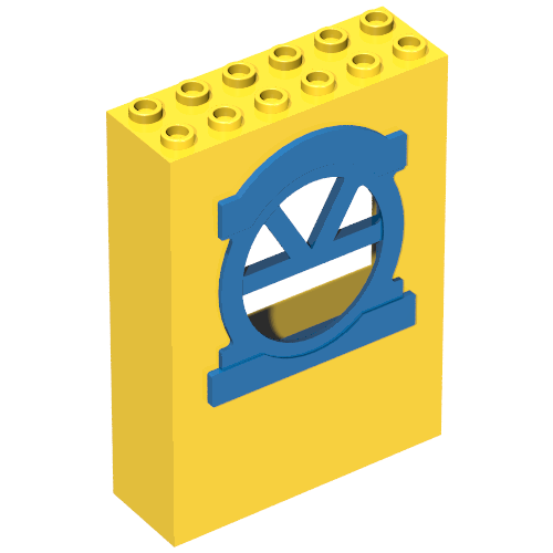 Fabuland, Building Wall 2 × 6 × 7 with Round Top Blue Window Yellow