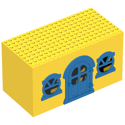 Fabuland, Building, House Block with Blue Door and Blue Windows Gelb