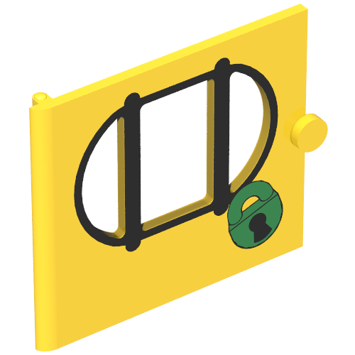 Fabuland, Door with Oval Pane in 3 Sections with Police Lock Print Gelb