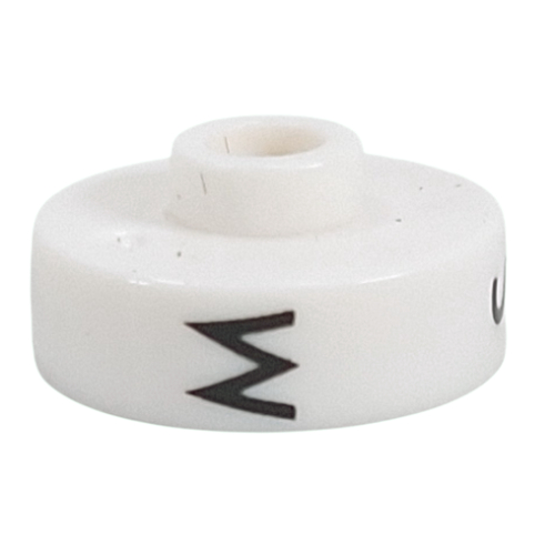 Pen Bead, Round Short, Flat Edge with 'M', 'S', 'Z' Print White