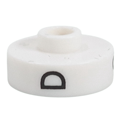 Pen Bead, Round Short, Flat Edge with 'D', '2', 'W' Print White