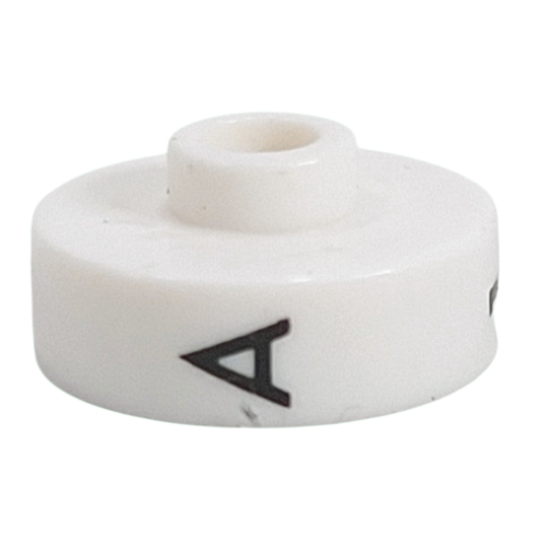 Pen Bead, Round Short, Flat Edge with 'A', '1', 'N' Print White