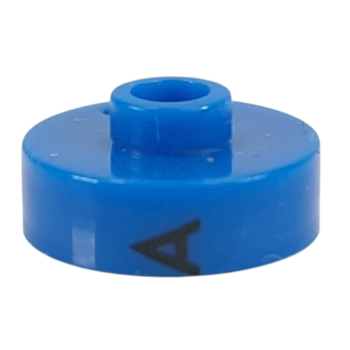 Pen Bead, Round Short, Flat Edge with 'A', '4', 'S' Print Blue