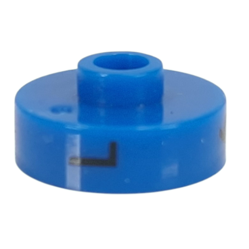 Pen Bead, Round Short, Flat Edge with 'L', '6', 'R' Print Blau