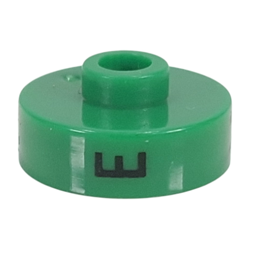 Pen Bead, Round Short, Flat Edge with 'E', 'N', 'B' Print Green