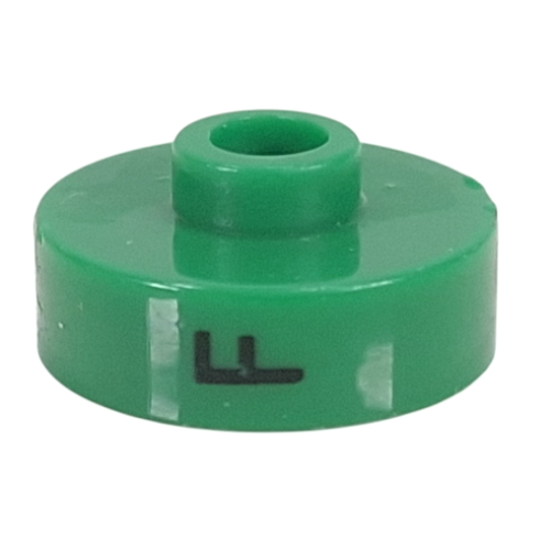 Pen Bead, Round Short, Flat Edge with 'F', '9', 'J' Print Green
