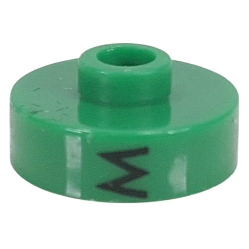 Pen Bead, Round Short, Flat Edge with 'M', '5', 'Q' Print Green