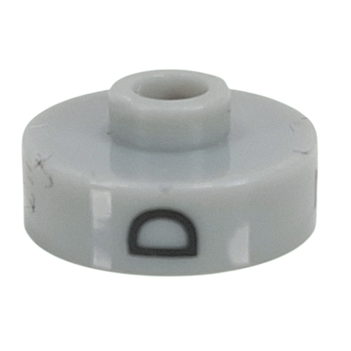 Pen Bead, Round Short, Flat Edge with 'D', '7', 'P' Print Light Gray