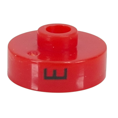 Pen Bead, Round Short, Flat Edge with 'E', 'Y', 'N' Print Red