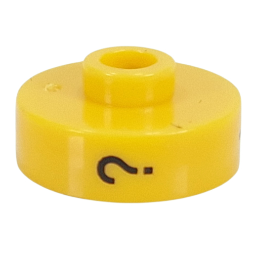 Pen Bead, Round Short, Flat Edge with '?', '!', '&' Print Gelb