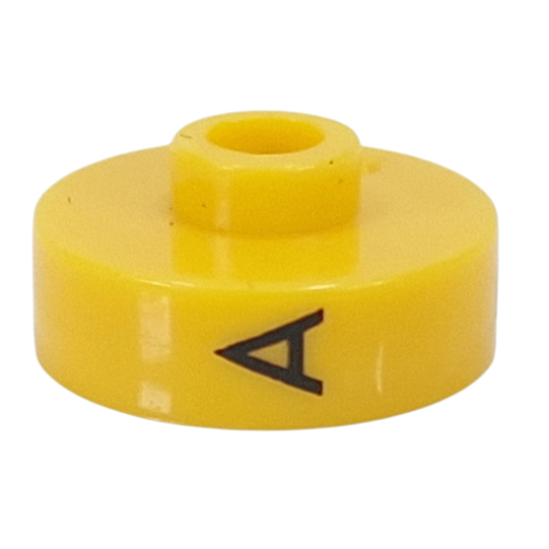 Pen Bead, Round Short, Flat Edge with 'A', 'R', 'V' Print Gelb