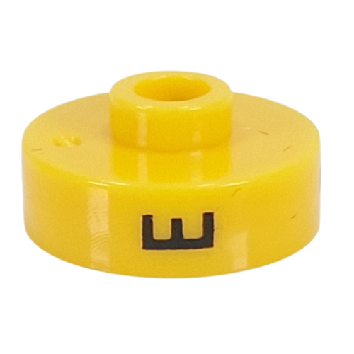 Pen Bead, Round Short, Flat Edge with 'E', '8', 'H' Print Gelb