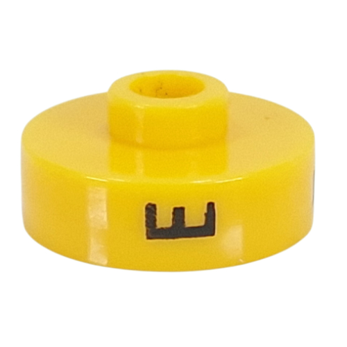 Pen Bead, Round Short, Flat Edge with 'E', 'F', 'P' Print Yellow