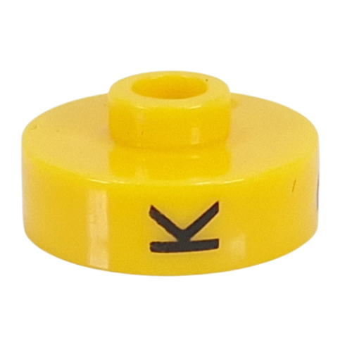 Pen Bead, Round Short, Flat Edge with 'K', '3', 'P' Print Gelb