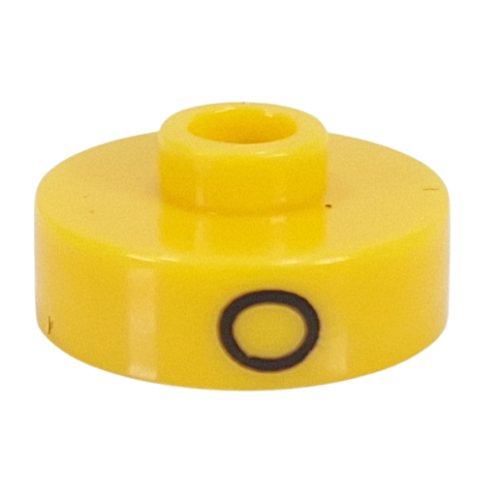 Pen Bead, Round Short, Flat Edge with 'O', '3', 'C' Print Yellow