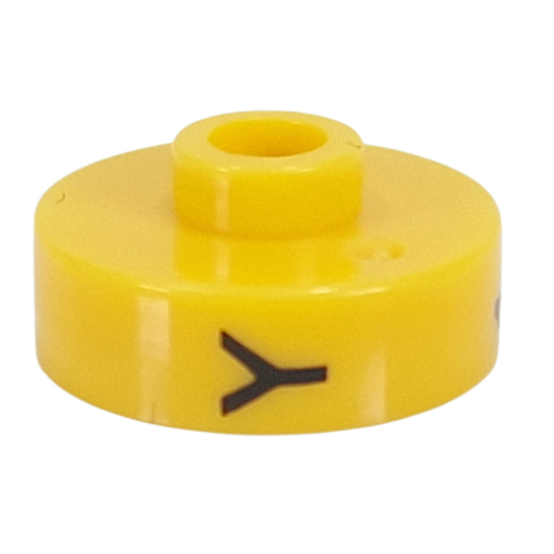 Pen Bead, Round Short, Flat Edge with 'Y', '4', 'G' Print Yellow