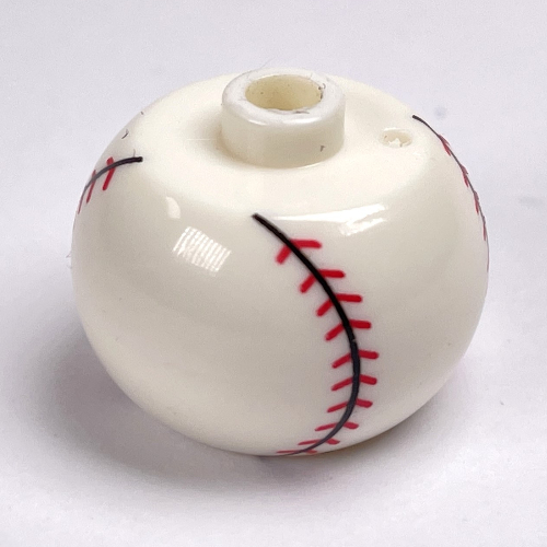 Pen Bead, Round Orb with Baseball with Vertical Seam Print White