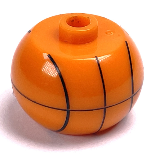 Pen Bead, Round Orb with Basketball, Straight Black Lines Print Orange